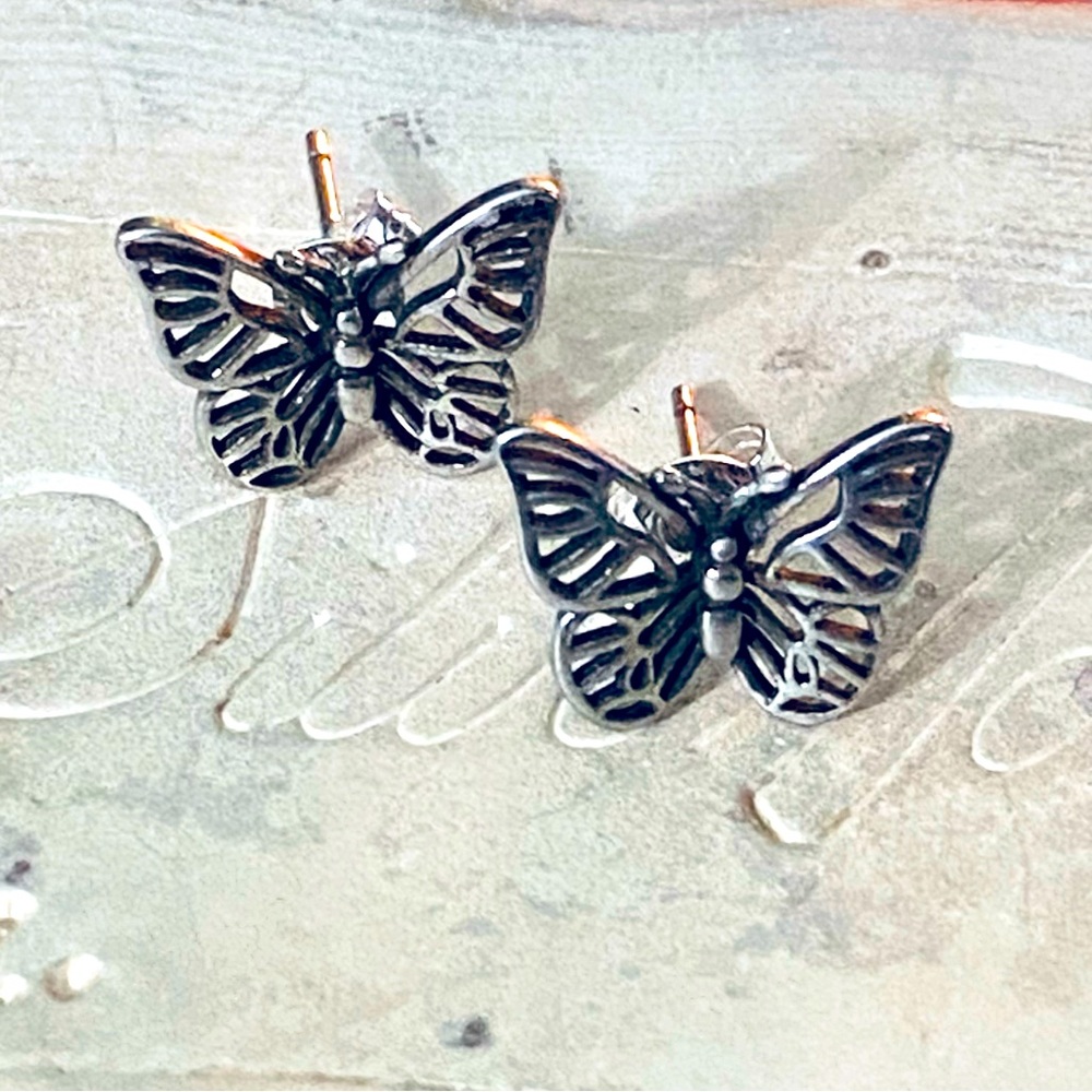 925 Sterling Silver Ultra Delicate Dainty Micro Butterfly Stud Earrings